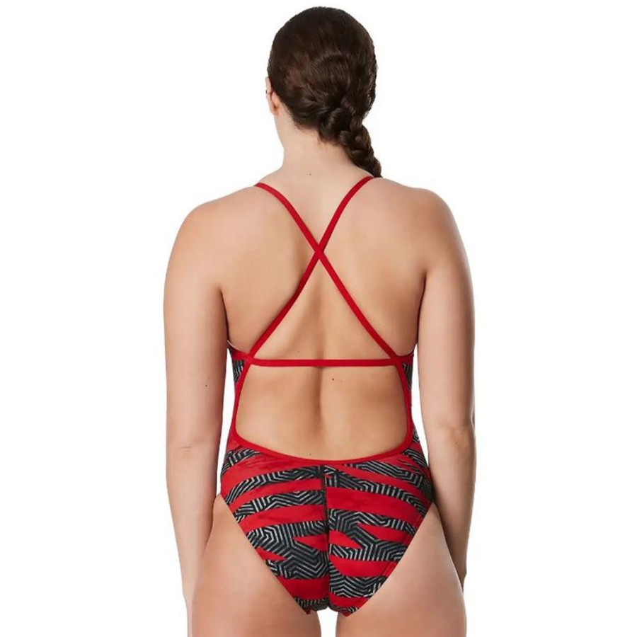 Womens Speedo | Speedo Contort Stripes Crossback-Red