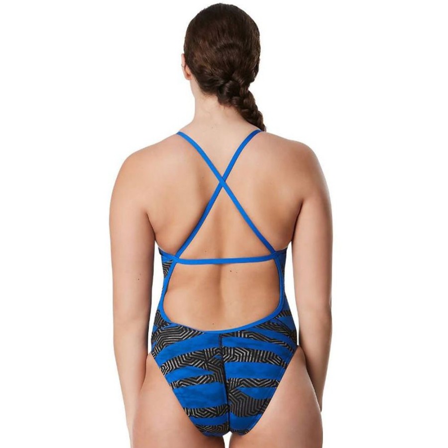 Womens Speedo | Speedo Contort Stripes Crossback-Blue