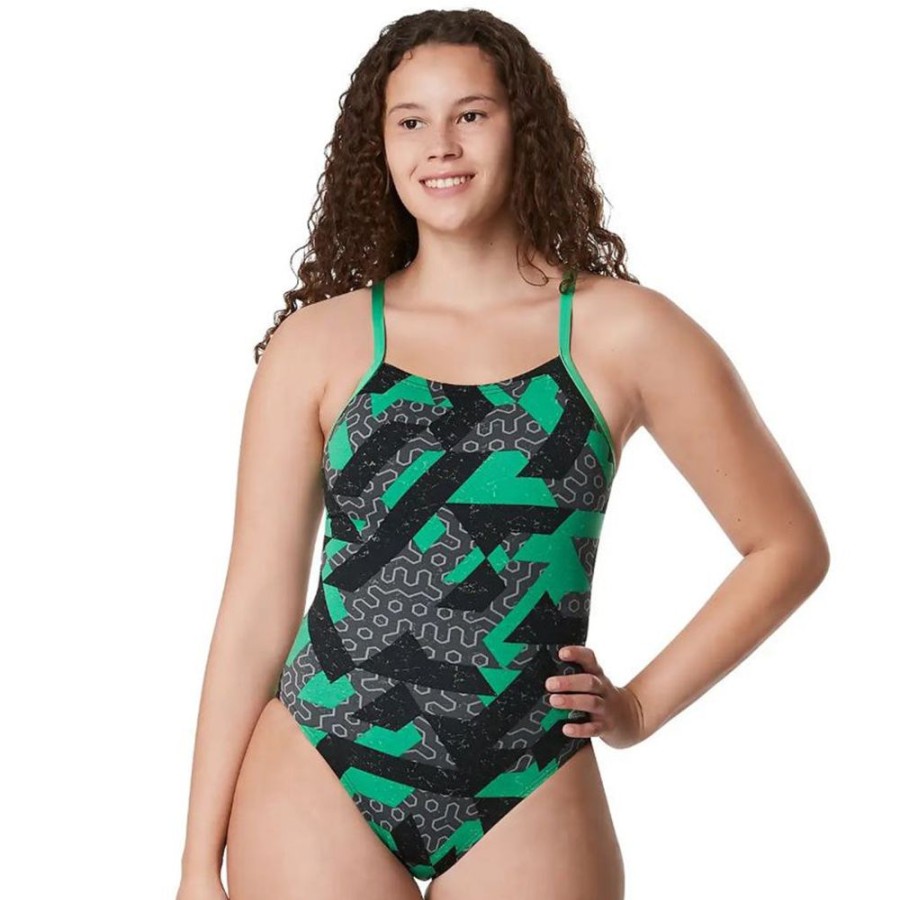 Womens Speedo | Speedo Ruse Blocks Flyback-Green