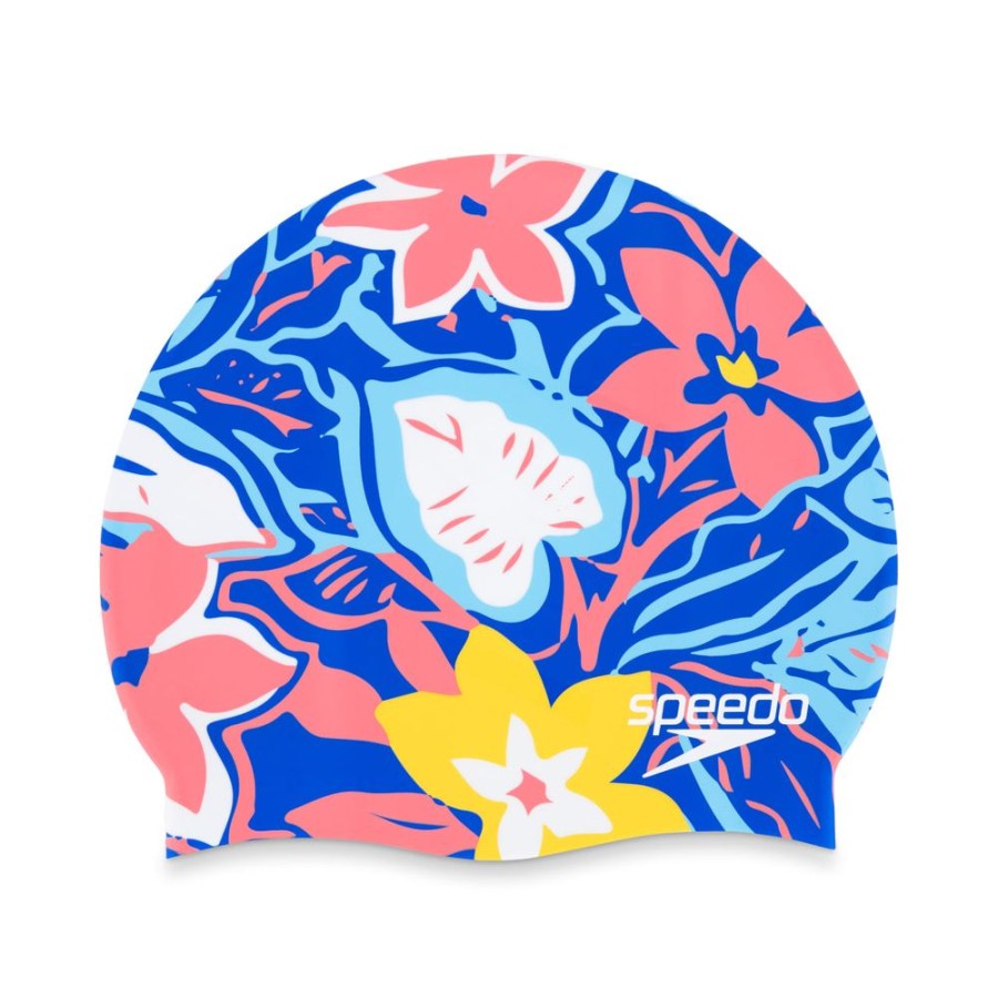 Gear Speedo | Speedo Elastomeric Printed Silicone Cap-Floral Dazzling Blue